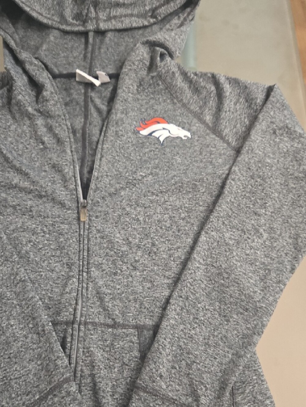 NFL Gray Heather Zip-Up Hoodie with Black Trim - Picture 5 of 14